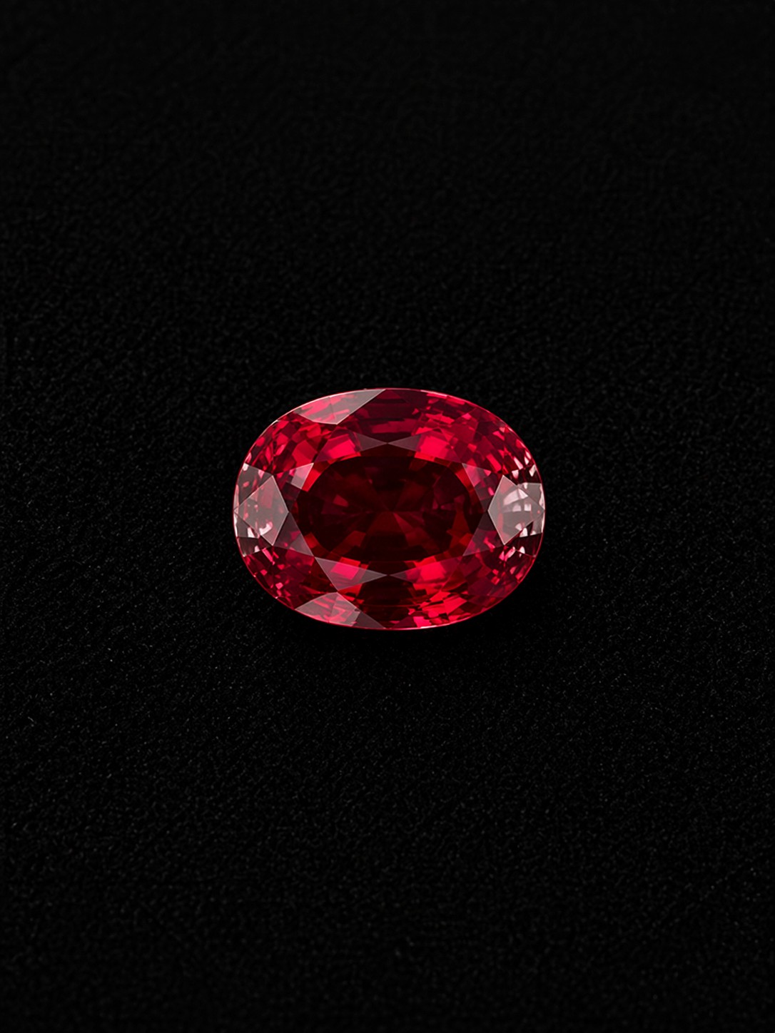 Oval-cut pigeon blood ruby from Mozambique on black velvet